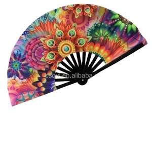 Abanico de mano de bambú personalizado de 33 cm con logo, ideal para fiestas, grandes, con efecto sonido, estilo Kung Fu, Pride y Rave, con diseño arcoíris. - Product Image 5