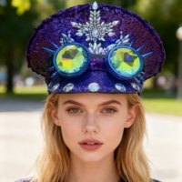 Chapeaux de Capitaine Steampunk Personnalisés en Gros (3 MOQ) avec Paillettes et Strass, Style Luxe Unisexe pour le Burning Man, la Plage et les Fêtes en Extérieur