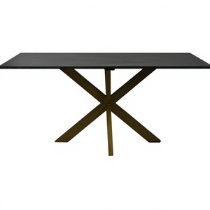 Modern Solid Wood Dining <b>Table</b> Black Metal X Base <b>Table</b> Minimalist Rectangle Dining <b>Table</b> Solid Wood Top Dining <b>Table</b> - Product Image 4