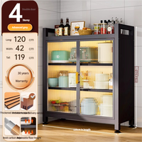 Étagère de rangement de cuisine en métal moderne et luxueuse, avec porte en verre, grande capacité pour appareils de cuisine et vaisselle