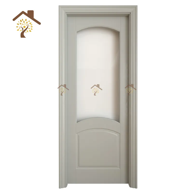 Porte intérieure en bois sculpté avec verre bon marché moderne personnalisé MDF noyau solide laqué