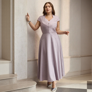 <span class=keywords><strong>Robe</strong></span> en mousseline <span class=keywords><strong>grande</strong></span> <span class=keywords><strong>taille</strong></span> personnalisée avec logo, col en V tendance, tenue <span class=keywords><strong>de</strong></span> soirée pour femmes rondes, vente en gros, directement du fabricant - Product Image 2