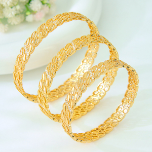 High Quality Fashion Zircon Bracelet 21k Gold Plated Non Tarnish Leaf Beautiful Hand <b>Bangle</b> for Women Wedding Party - Product Image 2