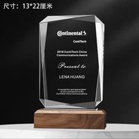 Plaque de récompense en verre cristal vierge et bois, gravée au laser avec LOGO, trophée personnalisé en cristal et bois, vente en gros d'usine