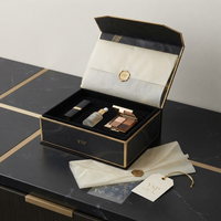 Ensemble d'emballages de luxe sur mesure pour soins de la peau, noir, avec bordure dorée, fermeture magnétique, boîte rigide pliable