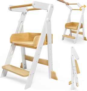 Foldable Toddler <b>Tower</b> Kitchen Stool Folding for <b>Learning</b> with 3 Adjustable Heights Montessori Standing - Product Image 3