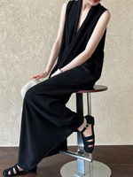 Robe de soirée longue haut de gamme rouge sans manches à col en V, coupe irrégulière et amincissante, pour femme - Vente en gros
