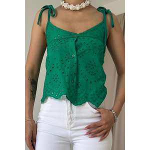 Blusa de Moda para Mujer al por Mayor, Verde, con Cordones, Bordada, Talla XL, Corte Holgado, Estampado Floral 3D, Tejido de Algodón para Primavera - Product Image 2