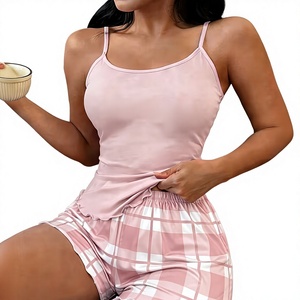 Women Pink Floral Lounge Set Sleeveless Cami Shorts 2-Piece Casual Summer Wear Breathable Elegant Drawstring Closure Elastic - Product Image 1