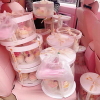 6 pouces et 8 pouces rond Double couche rehaussant la boîte d'emballage de Cupcake transparente boîte de Dessert d'anniversaire boîte d'emballage de tasse de Mousse