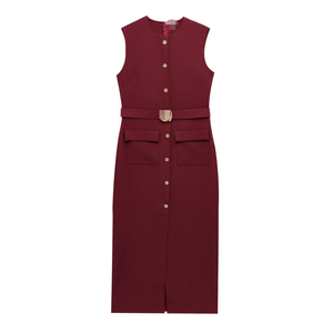 Popolare <span class=keywords><strong>abbigliamento</strong></span> femminile estivo elegante e semplice cintura di temperamento senza maniche gonna lunga Slim Fit - Product Image 5