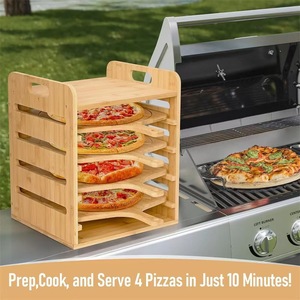 Soporte para pizza de bambú con asa, bandeja de madera de 5 niveles para servir, para pícnic al aire libre y uso en la cocina - Product Image 4