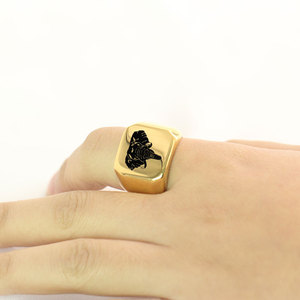 Elephant Laser Engraved Stainless Steel <b>Ring</b> 18mm Square Men's Fashion Jewelry Gift - Product Image 2
