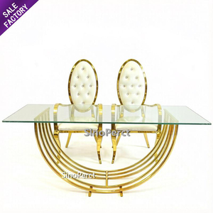 Mesa de Comedor Rectangular Grande de Mármol Popular en China, Diseño Chino, Tapa de Mármol, Acero Inoxidable, Mesa para Bodas - Product Image 1