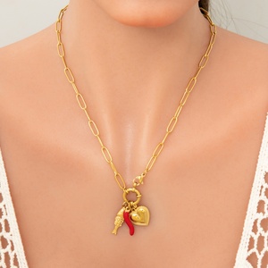 Collar de Perlas DIY de Acero Inoxidable Hecho a Mano de Alta Gama para Mujer, Cadena de Clavícula con Eslabones en Forma de Corazón de Moda, Corte Princesa, Ideal para Fiestas - Product Image 1