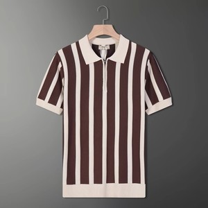 Maglietta a Righe Personalizzata con Mezza Zip per Uomo, T-shirt a <span class=keywords><strong>Maniche</strong></span> Corte in Maglia, Top Casual a Mezza Manica - Product Image 4