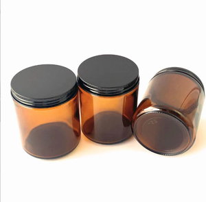 8 OZ Thick Amber Round Glass Jars with Black Metal Lids Empty Candle Making Jar for Food Storage Containers Canning / Mason Jar