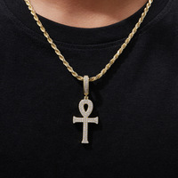 Collier Hip-hop S925 entièrement serti de diamants, pendentif croix Ankh égyptienne, style Ins, chaîne de clavicule