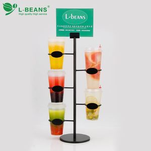 ชั้นวางเครื่องดื่ม L-Beans ทำจากเหล็กเคลือบสี มีช่องใส่แก้วแบบถอดได้สามช่องและห้าช่อง สำหรับร้านชานมและร้านกาแฟ - Product Image 1