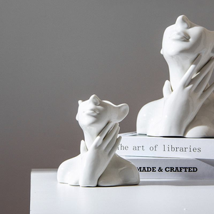 Vase à fleurs en céramique blanche de style nordique moderne, en forme de visage féminin, <span class=keywords><strong>buste</strong></span> demi-corps, sculpture féministe, objet d'art - Product Image 4