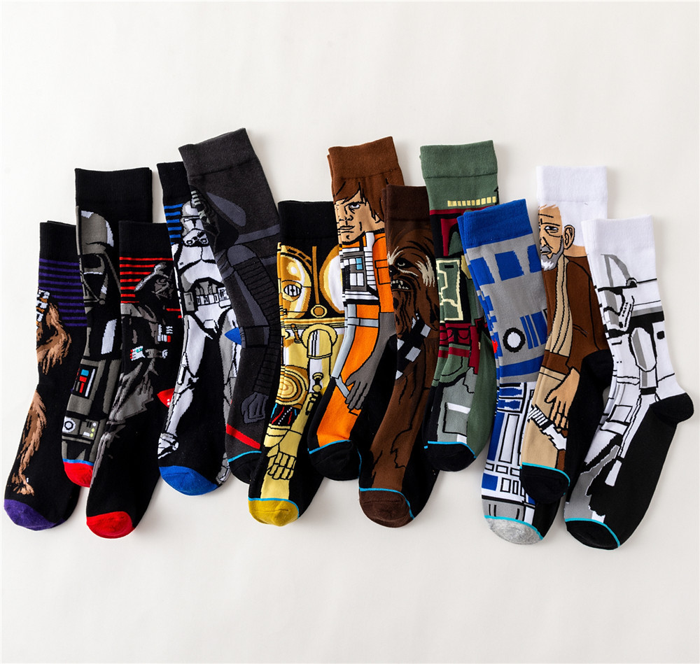 Wholesale Hot Sell Crazy Mens Funny Dress Classic Characters Tube Crew High Quality Cotton Star Movie Wars Socks