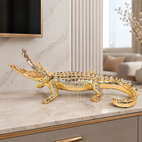 Statue de crocodile en résine dorée électroplaquée, sculpture animale de luxe, ornement de bureau pour la maison, le salon, le bureau, décoration de table, cadeau