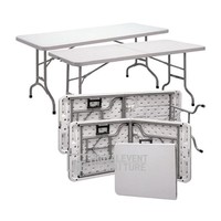 Table pliante de 6 pieds, portable, blanche, rectangulaire, avec pieds de table pliants pour événements et fêtes