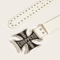 Ceinture en cuir cloutée style punk rock vintage pour femme, avec boucle croisée, ceinture statement pour un style urbain audacieux