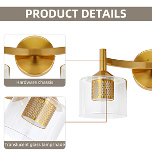 Modern Copper Wall <b>Lamp</b> With Glass Cylindrical Shades LED <b>Warm</b> White Light For Bathroom Vanity Mirror - Product Image 4