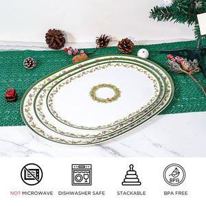 Service de vaisselle Trio personnalisé avec logo, motif végétal circulaire doré en mélamine, mignon, réutilisable, facile à nettoyer, idéal pour les fêtes - Product Image 4