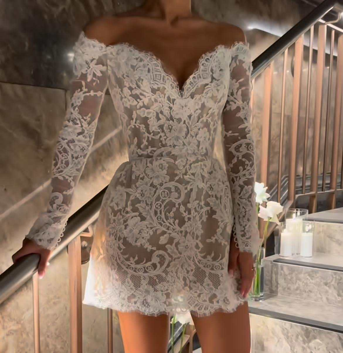 strapless open back dress Sheath/Column Off-the-Shoulder Mini Wedding Dress main image 0