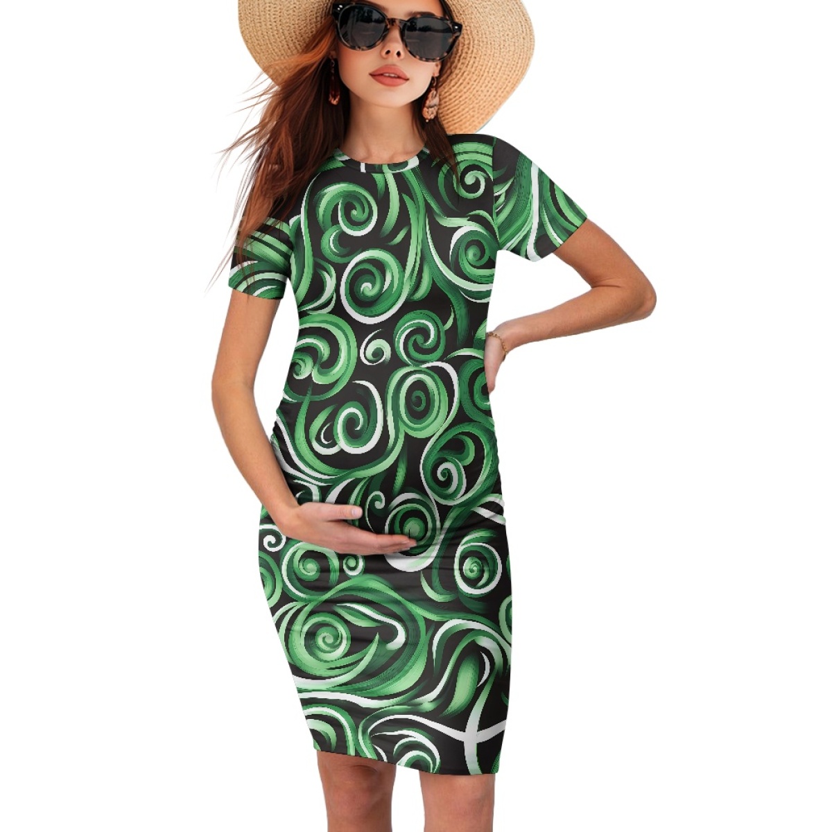 2025 Summer New Maori Design Loose Ladies Dress Skin-Friendly Breathable Pregnant Women Short-Sleeved Mid-Length Dress