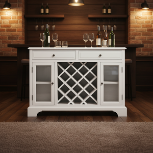 Mobile Bar <span class=keywords><strong>e</strong></span> Vetrina Classica in <span class=keywords><strong>Legno</strong></span> Massello Stile Provinciale Francese per Soggiorno, Colore <span class=keywords><strong>Bianco</strong></span> - Product Image 1