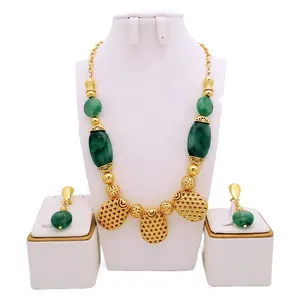 Hợp kim đồ trang sức dài vòng cổ và bông tai Châu Phi vàng mạ trang sức Set người phụ nữ thời trang vàng 'jewelery' thương hiệu bộ Dubai