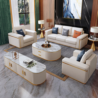 Élégant Ensemble de Mobilier de Salon Canapé en Cuir PU Blanc et Métal Doré Style Moderne