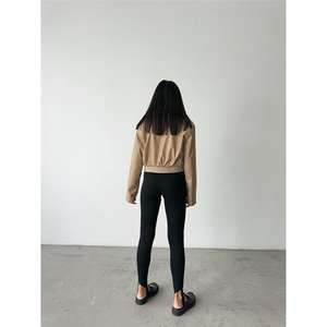 Blouson en cuir beige avec col en fourrure de mouton, logo personnalisé, blazer en satin pour femmes, saison automne, taille XL - Product Image 5