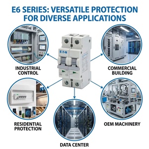 Eaton Moeller Seri E6 E6-63/2/C 63A 2P 400V 6kA CE UL CCC Pemutus Sirkuit Miniatur MCB untuk Panel Pencahayaan Kantor Komersial - Product Image 2
