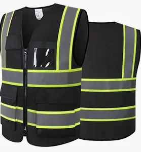 Reflective High Visibility Construction Safety Vest for Men Women with Pockets Zipper