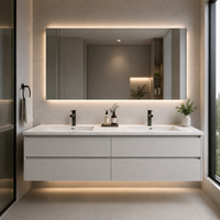 Meuble-lavabo de salle de bain moderne en aluminium spatial étanche avec finition grain de bois, meuble de salle de bain flottant de style nordique OEM ODM