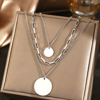 Collier pendentif rond en bambou à trois couches, en acier inoxydable électroplaqué, style sportif, transfrontalier Europe-Amérique