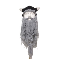 Chapeau Yihaoyi Viking Européen-Américain en Peluche avec Barbe, Tressé à la Main, Unique, 100% Acrylique, pour Halloween, Cosplay, Noël