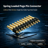 Connecteur Pogo Pin à ressort Denentech, pas de 2,00 mm, hauteur 2,5 mm, simple rangée, type à souder, connecteur mâle