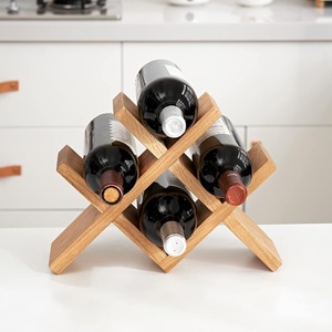 Solid Wood Diamond Wine Rack 4 Bottle <b>Desktop</b> Display Holder Natural Color - Product Image 1