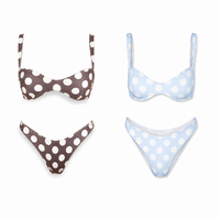 Ecologisch verantwoorde, op maat gemaakte, geruite, omkeerbare, zigzag-gestikte bikini-set zonder padding, vaste rug, dames badpak zwemkleding
