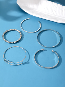KISSWIFE Ensemble de 5 bracelets multirangs couleur argent, bracelet jonc en <span class=keywords><strong>bambou</strong></span> noué, bracelet tendance pour femmes - Product Image 6