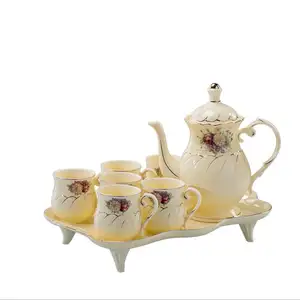 European Luxury High Class Gold Rim Porcelain Royal Afternoon Tea Party Coffee Ceramic Bone China Mug Cups Saucer Se