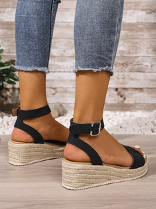 Women New Style Hemp Rope Bottom Wedge Sandals Summer Thick Sole European and American Style Platform Sandals Wholesale - Product Image 6