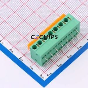 MX142R-5.08-07P-GN01-Cu-A Spring Terminal Block Bent Lead Through Hole,P=5.08mm Connector 1x7P 5.08mm Green Right Angle Insert - Product Image 1