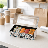 Boîtes à sushi personnalisées imprimées, en carton blanc de qualité alimentaire avec fenêtre transparente pour nigiri, sashimi, rouleaux, fournitures en gros pour fêtes