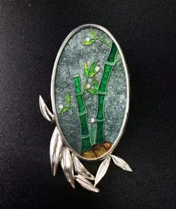 Customized Fine Jewelry True To Life Plant Flower Branch Leaf Bamboo Nature Enamel Solid 925 Silver Disc Brooch For Women Men